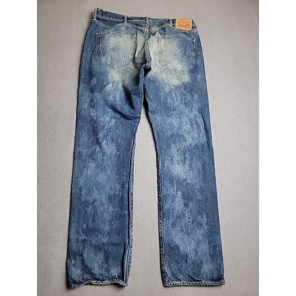Levis 501 Jeans Mens 40x33 Straight Button Fly Dark Blue Bleach High Rise Cotton - Picture 12 of 14